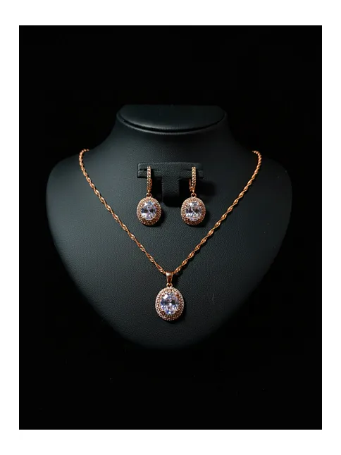 Kadın Gümüş Kolye Küpe Set - Yuvarlak Rose Kaplama Zirkon Taşlı Kadın Set Kadın Gümüş Kolye Küpe Set - Yuvarlak Rose Kaplama Zirkon Taşlı Kadın Set