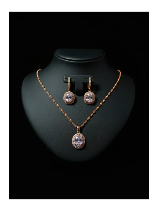 Kadın Gümüş Kolye Küpe Set - Yuvarlak Rose Kaplama Zirkon Taşlı Kadın Set Kadın Gümüş Kolye Küpe Set - Yuvarlak Rose Kaplama Zirkon Taşlı Kadın Set