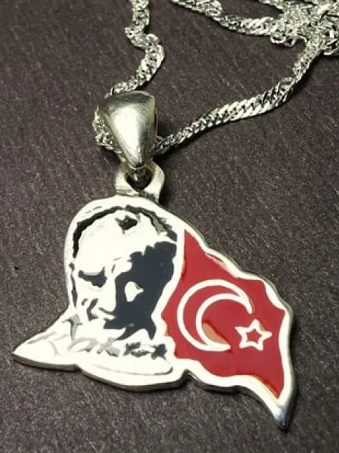 Unisex Gri Atatürk ve Ayyıldız'lı Gümüş Kolye Zincir Unisex Gri Atatürk ve Ayyıldız'lı Gümüş Kolye Zincir