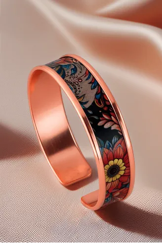 Kadın Bakır Bileklik Yüzük Set - Ahri Model Özel Baskı Metal Kutu Ve Kuvars Taşı