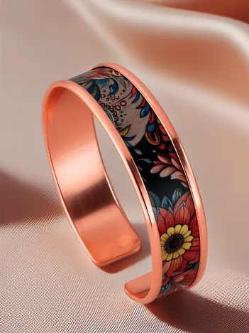 Kadın Bakır Bileklik Yüzük Set - Ahri Model Özel Baskı Metal Kutu Ve Doğal Taşlar