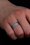 Erkek Gümüş Yüzük - 925 Ayar Karartmalı Şerit Desenli Gümüş Alyans Yüzük