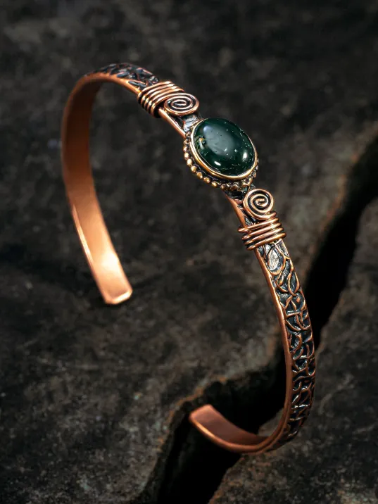 Bakır Kelepçe Bilezik Yeşil Akik Doğal Taş Erkek Kadın Doğal Taşlı ve Metal Kutulu Bakır Kelepçe Bilezik Yeşil Akik Doğal Taş Erkek Kadın Doğal Taşlı ve Metal Kutulu