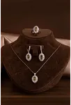 Kadın Gümüş Set - Mekik Model Zultanit Taşlı Baget Süslemeli Rodyumlu Kadın Set