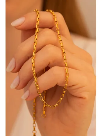 Kadın Çelik Kolye - Altın Kaplama Halka Model Paslanmaz Çelik Kolye