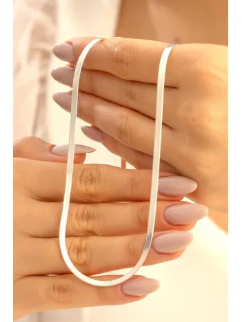 Italyan Yassı Kadın Gümüş Kolye