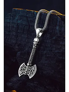 Viking Çift Başlı Savaş Baltası Erkek Gümüş Kolye 925 Ayar Mat Siyah