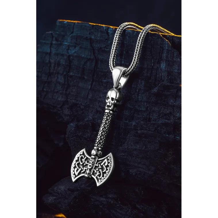 Viking Çift Başlı Savaş Baltası Erkek Gümüş Kolye 925 Ayar Mat Siyah Viking Çift Başlı Savaş Baltası Erkek Gümüş Kolye 925 Ayar Mat Siyah