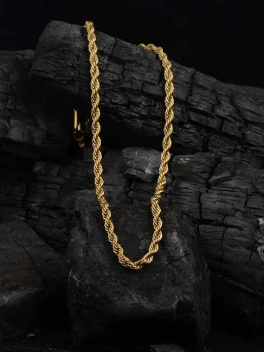 Altın Rengi 5mm Burma Halat Erkek Çelik Kolye Zincir CKLBURGUALT-ALT