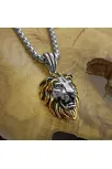 Sarı Yeleli Aslan Başı Figürlü Paslanmaz Çelik Kolye CKLSARASLAN-BYZ