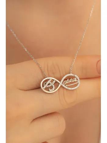 Kadın Gümüş Kolye - Sonsuzluk Kolyesi Atatürk Imzalı Zirkon Taşlı Kadın Gümüş Kolye Gklsnsuzlkk-gms