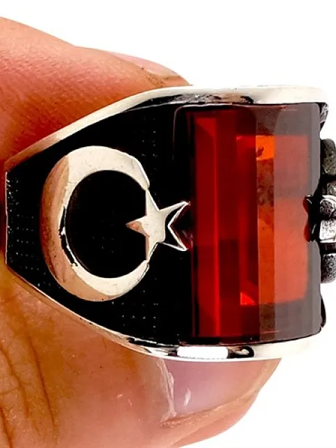 Ay Yıldız Erkek Gümüş Yüzük 3 Farklı Renk Seçeneği