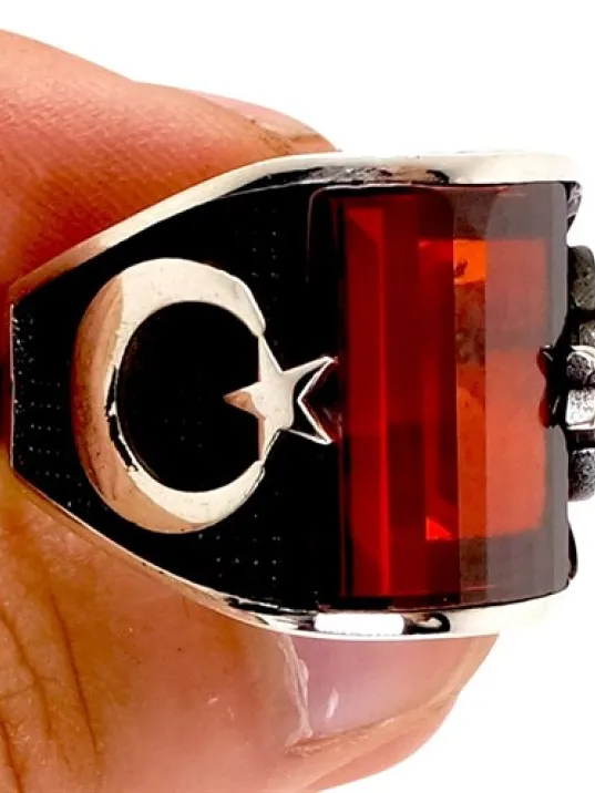Ay Yıldız Erkek Gümüş Yüzük 3 Farklı Renk Seçeneği