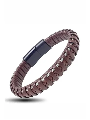 Kahverengi Örme Deri Erkek Bileklik
