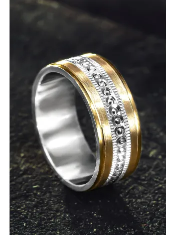 Erkek Kadın Çift Gümüş Alyans - Altın Kaplama Detaylı Gümüş Renk Geçişli Model 2 Söz Yüzüğü