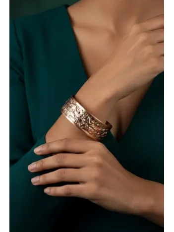 Kadın Bakır Bileklik - Bej Sonbahar Işıltısı Kalın Model Bakır Kadın Bileklik