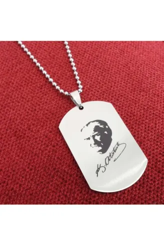 Erkek Çelik Atatürk İmzalı Zincir Kolye