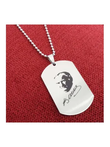 Erkek Çelik Atatürk İmzalı Zincir Kolye