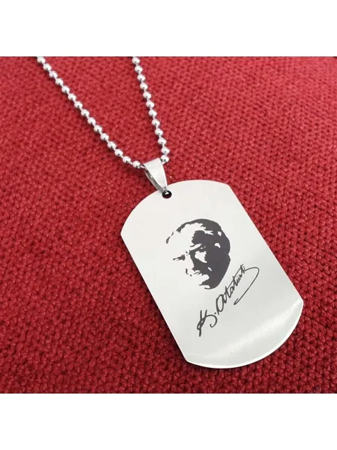 Erkek Çelik Atatürk İmzalı Zincir Kolye