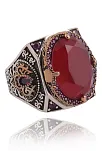 Garnet Taşlı Yanı İşlemeli Erkek Gümüş Yüzük Garnet Taşlı Yanı İşlemeli Erkek Gümüş Yüzük
