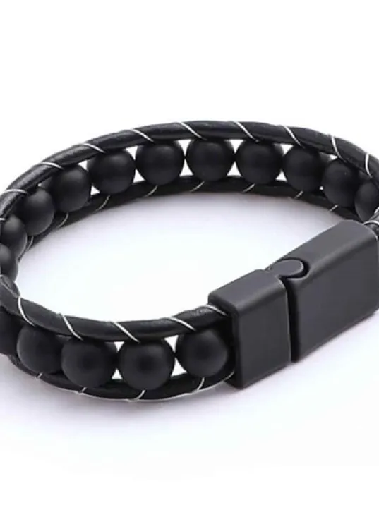 Oniks Doğaltaş Erkek Deri Bileklik Oniks Doğaltaş Erkek Deri Bileklik