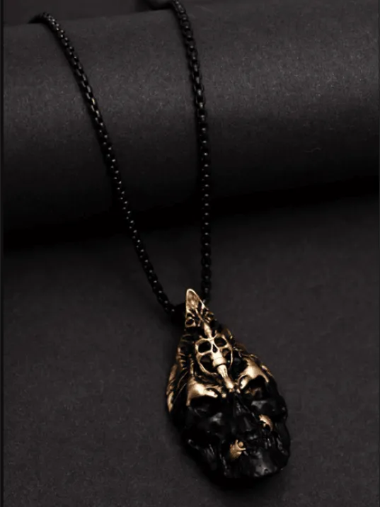 Erkek Kolye - Büyücü Kurukafa Model Erkek Çelik Kolye - 316 L Paslanmaz Çelik