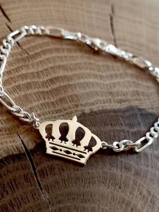 Taç Model Erkek Gümüş Bileklik Künye Kalın Figaro Model GBLKRALTACI-BYZ