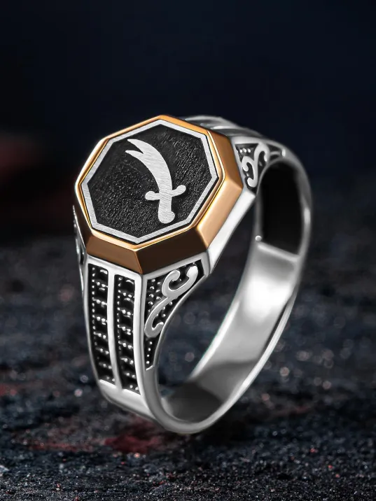 Erkek Gümüş Yüzük - Çift Zirkon Taşlı Zülfikar Kılıcı Model 2 Erkek Yüzük Erkek Gümüş Yüzük - Çift Zirkon Taşlı Zülfikar Kılıcı Model 2 Erkek Yüzük