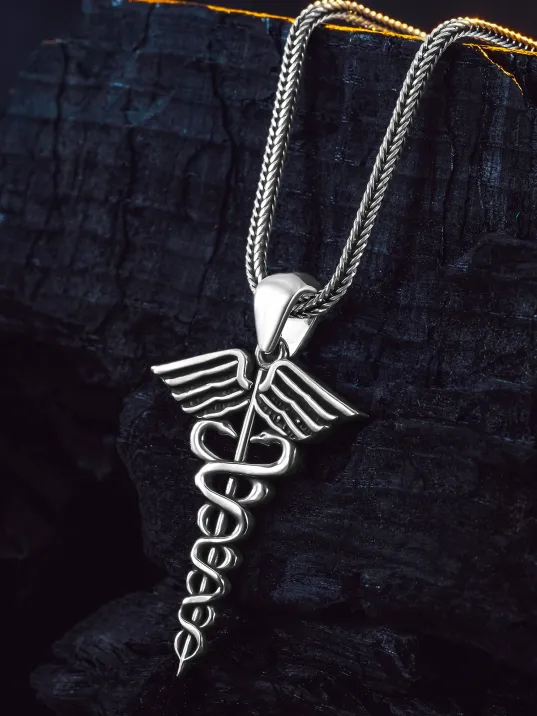 925 Ayar Gümüş Tıp Sembolü Kadüse Kolye Sağlık ve Şifa Temalı Erkek Kolye 925 Ayar Gümüş Tıp Sembolü Kadüse Kolye Sağlık ve Şifa Temalı Erkek Kolye