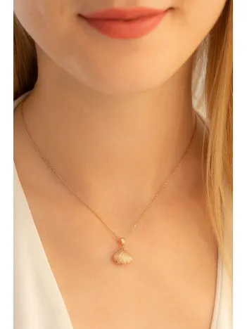 Kadın Gümüş Kolye - Rose Altın Kaplama İncili İstiridye Gümüş Kolye