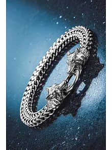 Jaguar Claw 316L Çelik Çift Sıra Örgü Erkek Bileklik - Paslanmaz & Parlak Model Özel Klips Tasarım