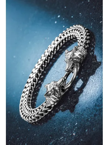 Jaguar Claw 316L Çelik Çift Sıra Örgü Erkek Bileklik - Paslanmaz & Parlak Model Özel Klips Tasarım