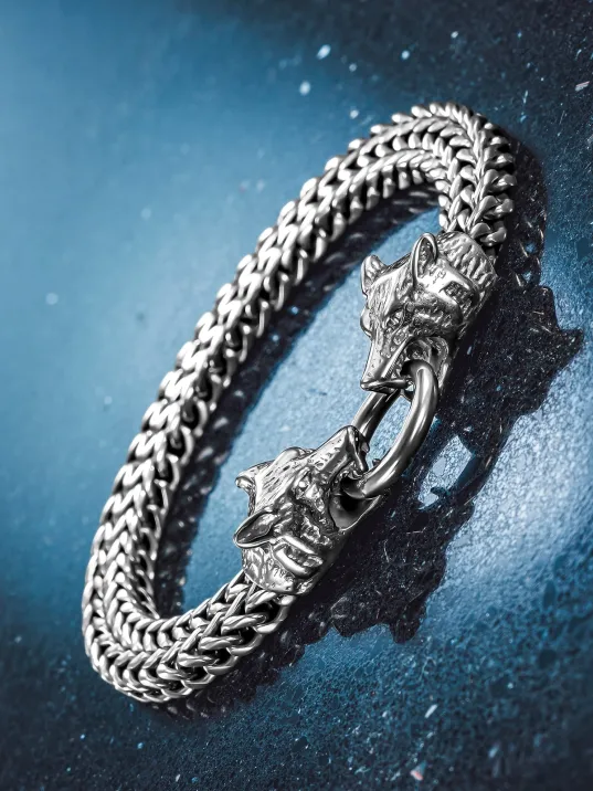 Jaguar Claw 316L Çelik Çift Sıra Örgü Erkek Bileklik - Paslanmaz & Parlak Model Özel Klips Tasarım