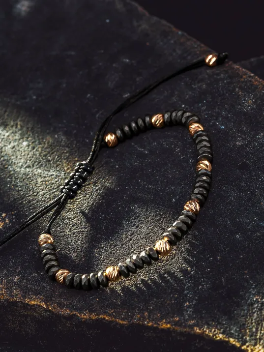 Kadın Erkek Gümüş Bileklik - Hematit Taşlı Gümüş Detaylı İnce Kibar Erkek Kadın Bileklik