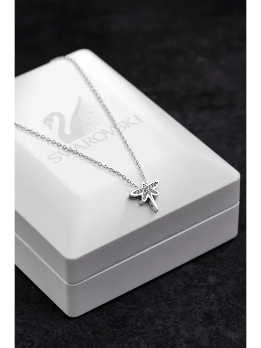 Kadın Gümüş Kolye - Swarovski Taşlı Zirconia Yusufçuk Motifli Kadın Kolye