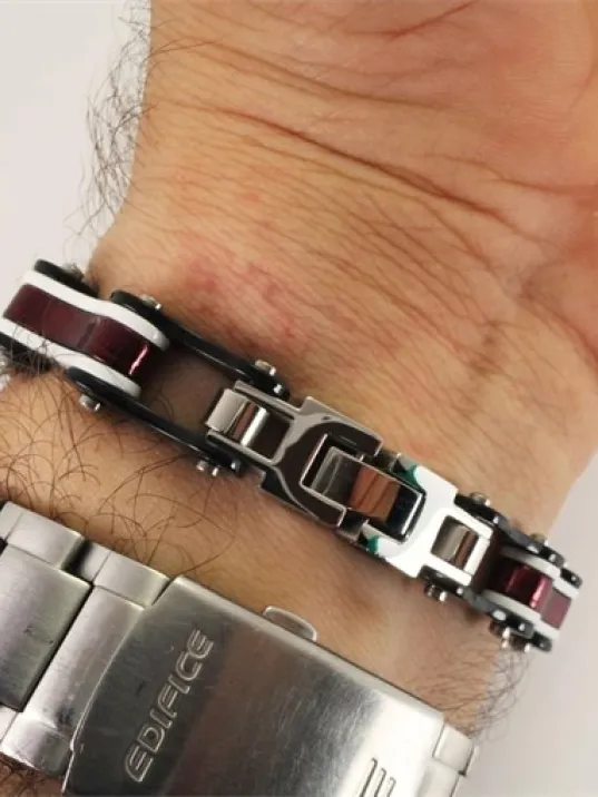 Bisiklet Motosiklet Zinciri Erkek Bayan Çelik Bileklik Siyah Beyaz Bordo