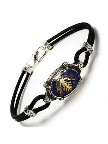 Çift Başlı Selçuklu Kartalı Deri Gümüş Erkek Bileklik