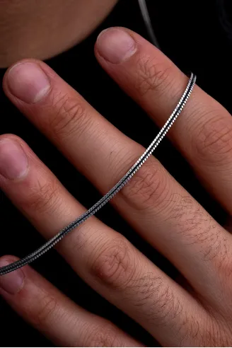 Erkek Gümüş Kolye - 2 mm Kare Singapur Zincir Gümüş Kolye