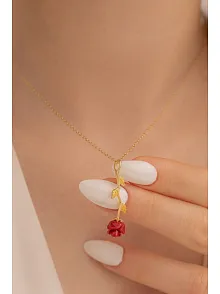 Ters Gül Model 2 Rose Renk Gümüş Kolye Gkltrsgulm1-ros