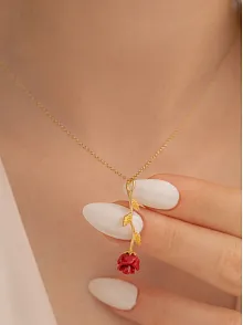 Ters Gül Model 2 Rose Renk Gümüş Kolye Gkltrsgulm1-ros
