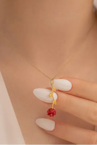 Ters Gül Model 2 Rose Renk Gümüş Kolye Gkltrsgulm1-ros