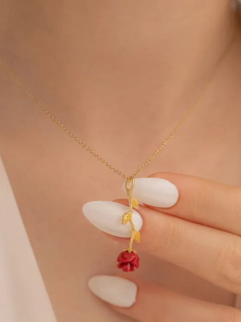 Ters Gül Model 2 Rose Renk Gümüş Kolye Gkltrsgulm1-ros