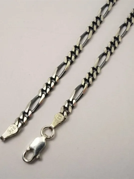 Gümüş Erkek Kolye Zincir Özel Üretim Oksitli Figaro İnce Model