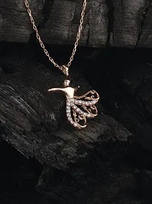 Lale Motifli Semazen Rose Gold Renk 925 Ayar Gümüş Bayan Kolye GKLSEMAZENK-ROS