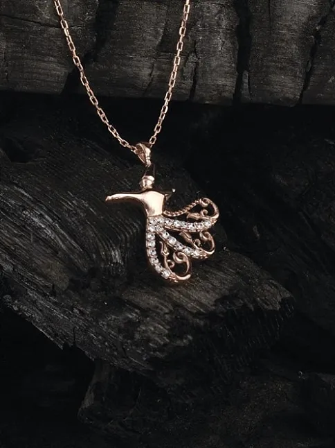 Lale Motifli Semazen Rose Gold Renk 925 Ayar Gümüş Bayan Kolye GKLSEMAZENK-ROS