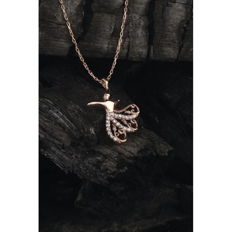 Lale Motifli Semazen Rose Gold Renk 925 Ayar Gümüş Bayan Kolye GKLSEMAZENK-ROS