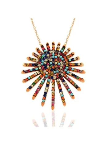 Gökkuşağı Modeli Gözalıcı Bayan Gümüş Kolye