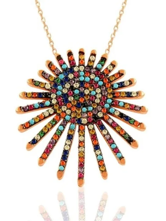 Gökkuşağı Modeli Gözalıcı Bayan Gümüş Kolye