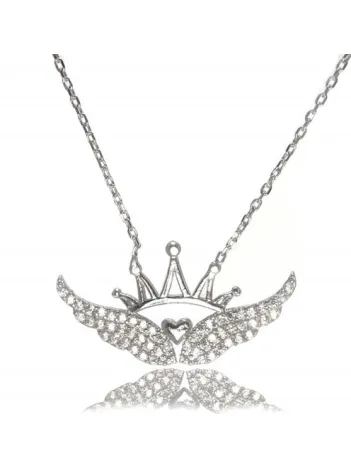 Kanatlı Kraliçe Tacı Bayan Gümüş Kolye Orta Boy