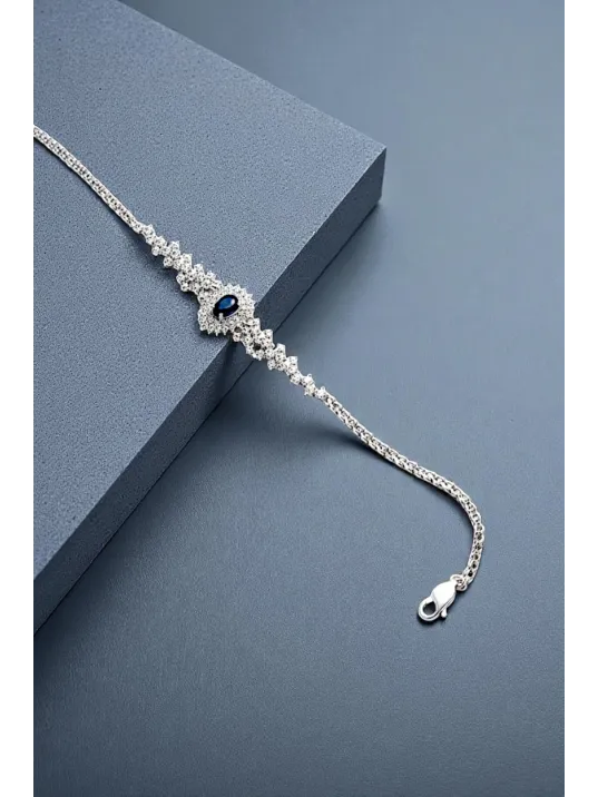 Çise Safir Taşlı Gümüş Su Yolu Bileklik